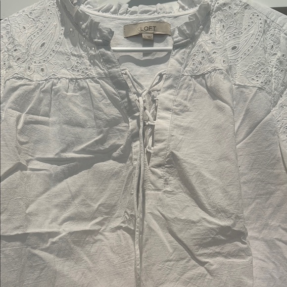 LOFT White Buttoned Blouse with Peter Pan Collar - Picture 2 of 5